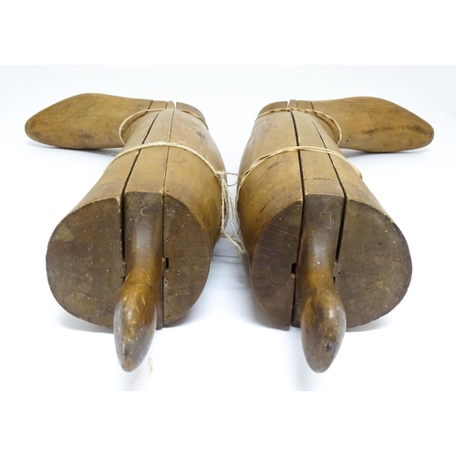 1198 - A pair of oak mid 20thC knee-length boot trees/lasts, approx size 11, 26