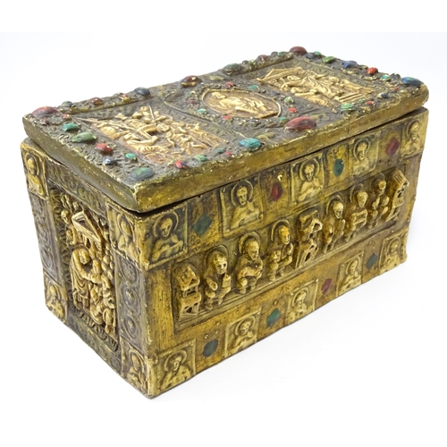 1533 - A 20thC composite casket / reliquary box decorated in relief with religious iconography to include C... 