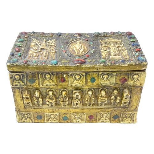 1533 - A 20thC composite casket / reliquary box decorated in relief with religious iconography to include C... 