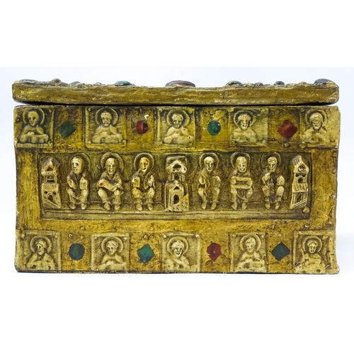 1533 - A 20thC composite casket / reliquary box decorated in relief with religious iconography to include C... 