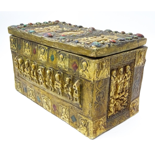 1533 - A 20thC composite casket / reliquary box decorated in relief with religious iconography to include C... 