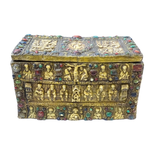 1533 - A 20thC composite casket / reliquary box decorated in relief with religious iconography to include C... 