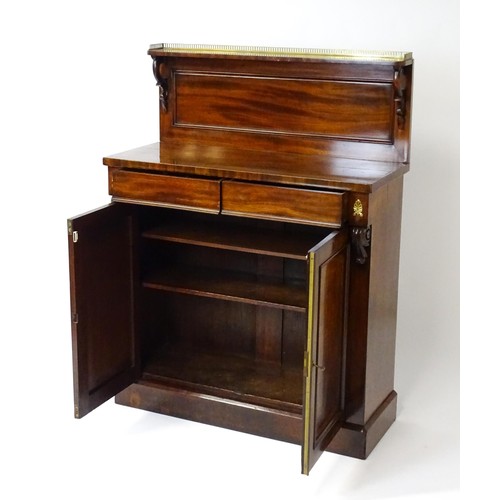 1748 - A 19thC mahogany chiffonier with a brass gallery above scrolled brackets and two short frieze drawer... 