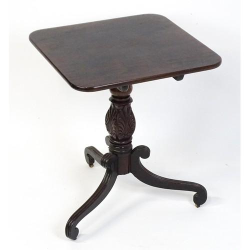 1866 - A 19thC mahogany occasional table with a turned anthemion carved pedestal base raised on three reede... 