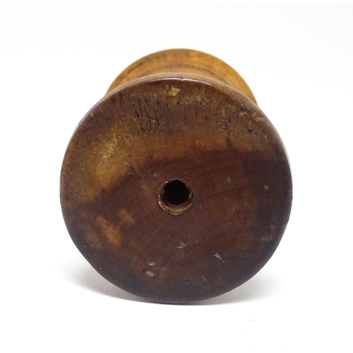 1385A - Treen : A late 19th / early 20thC turned wooden muffineer / sugar caster with banded detail. Approx.... 