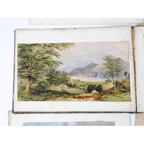 2240 - A 19thC album / sketchbook of watercolours and ink drawings depicting Derbyshire and Welsh views to ... 