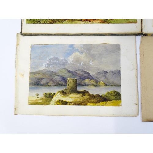 2240 - A 19thC album / sketchbook of watercolours and ink drawings depicting Derbyshire and Welsh views to ... 