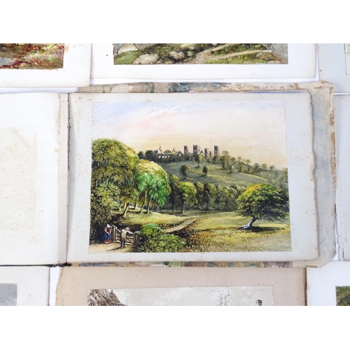 2240 - A 19thC album / sketchbook of watercolours and ink drawings depicting Derbyshire and Welsh views to ... 