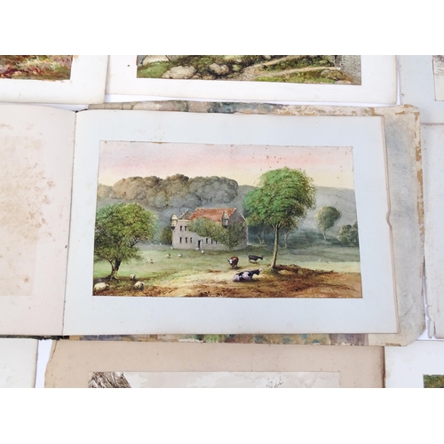 2240 - A 19thC album / sketchbook of watercolours and ink drawings depicting Derbyshire and Welsh views to ... 