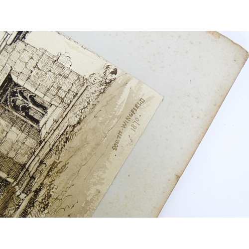 2240 - A 19thC album / sketchbook of watercolours and ink drawings depicting Derbyshire and Welsh views to ... 