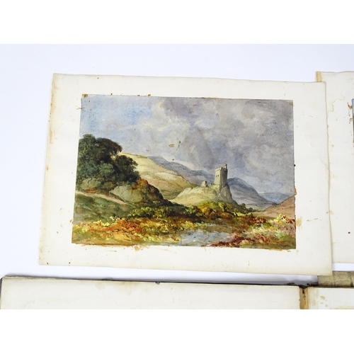 2240 - A 19thC album / sketchbook of watercolours and ink drawings depicting Derbyshire and Welsh views to ... 