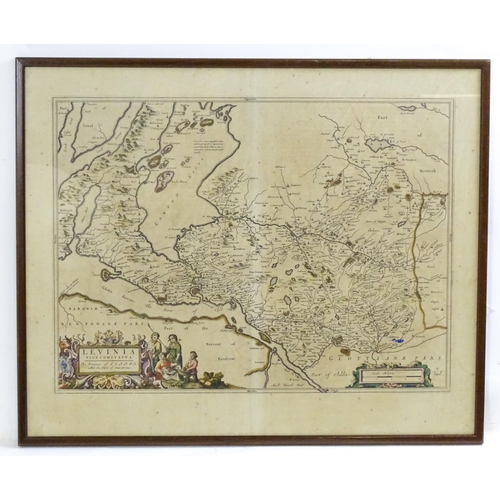 2492 - Map: A 17thC engraved and hand coloured map titled 'Levinia Vice Comitatus the Province of Lennox ca... 