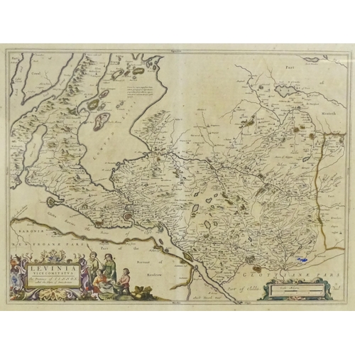 2492 - Map: A 17thC engraved and hand coloured map titled 'Levinia Vice Comitatus the Province of Lennox ca... 