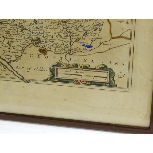 2492 - Map: A 17thC engraved and hand coloured map titled 'Levinia Vice Comitatus the Province of Lennox ca... 