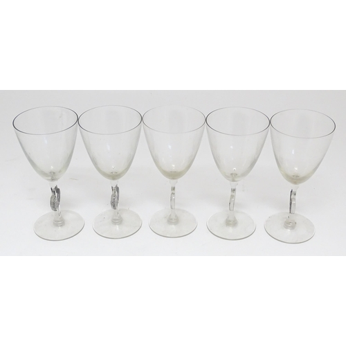 290 - A set of ten Rene Lalique Edward drinking glasses with cockerel / cock / rooster decoration to stems... 