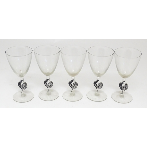 290 - A set of ten Rene Lalique Edward drinking glasses with cockerel / cock / rooster decoration to stems... 