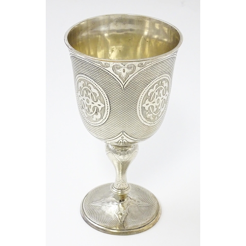 624 - A Victorian silver goblet / chalice hallmarked London 1864, maker Edward Ker Reid. Approx. 7