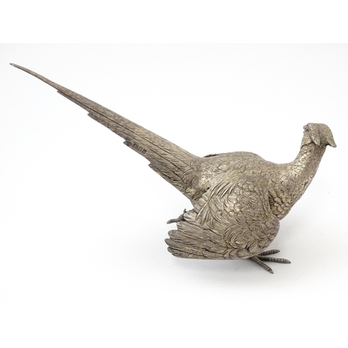 635 - A pair of silver models of pheasants hallmarked London 1989 / 1990, maker Edward Barnard & Sons Ltd.... 