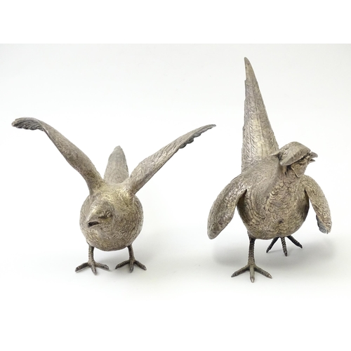 635 - A pair of silver models of pheasants hallmarked London 1989 / 1990, maker Edward Barnard & Sons Ltd.... 