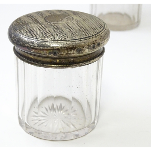 643 - Assorted dressing table items glass jar with silver top hallmarked Birmingham 1922, maker William Ne... 