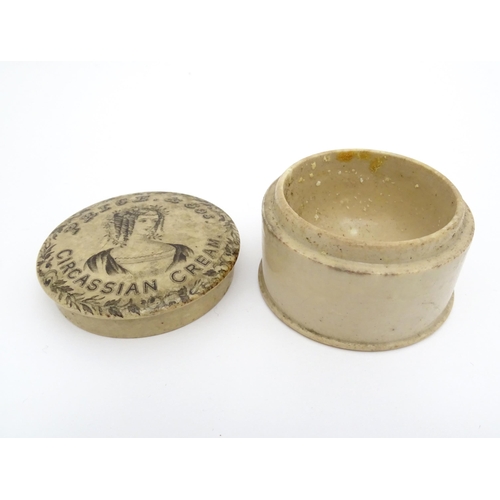 128 - A 19thC Price & Co. Circassian Cream pot lid and base decorated with an elegant lady to centre with ... 