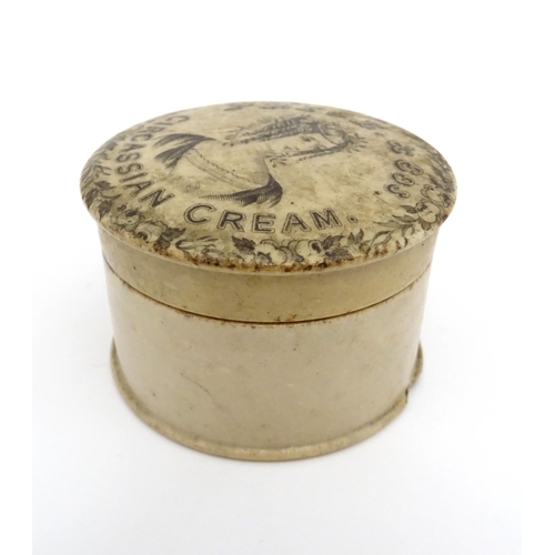 128 - A 19thC Price & Co. Circassian Cream pot lid and base decorated with an elegant lady to centre with ... 