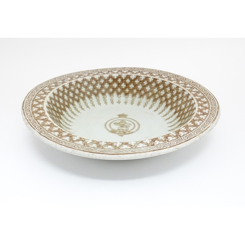 183 - A British & North American Royal Mail Company (later Cunard Line) ironstone soup bowl with sepia-ton... 