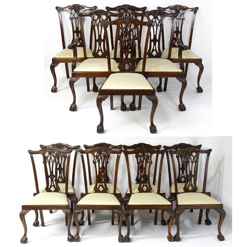 1862 - A set of 14 early / mid 20thC Chippendale style mahogany dining chairs (12+2). The chairs having car... 