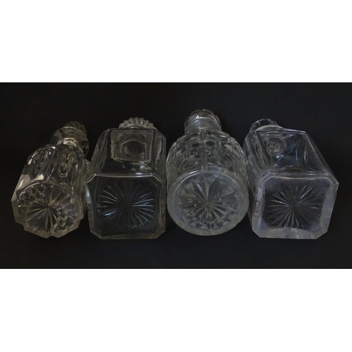 198 - A quantity of assorted Georgian and later decanters, flasks, carafe, etc. To include one with etched... 