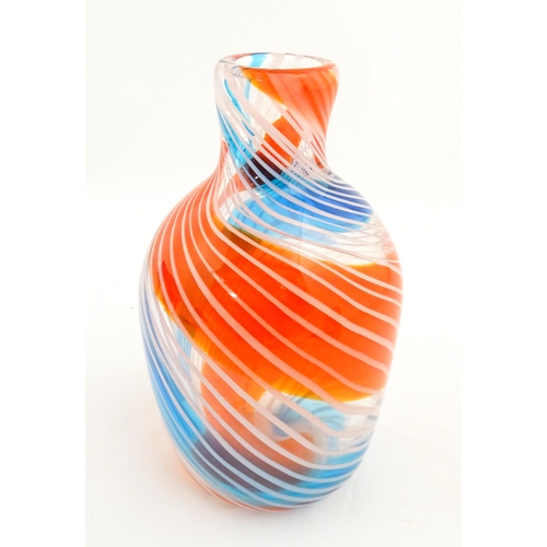 199 - A 20thC art glass vase with blue, red and white detail. In the manner of Fratelli Toso. Approx. 8 1/... 