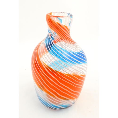 199 - A 20thC art glass vase with blue, red and white detail. In the manner of Fratelli Toso. Approx. 8 1/... 