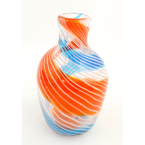 199 - A 20thC art glass vase with blue, red and white detail. In the manner of Fratelli Toso. Approx. 8 1/... 