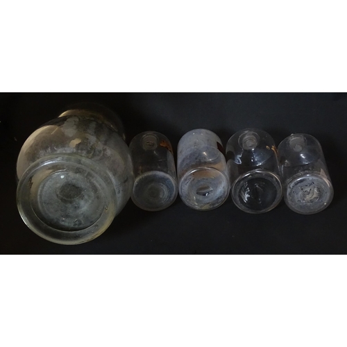 232 - Assorted early 20thC chemist / pharmacy glassware vessels comprising a Boots Chemist double-gourd sy... 