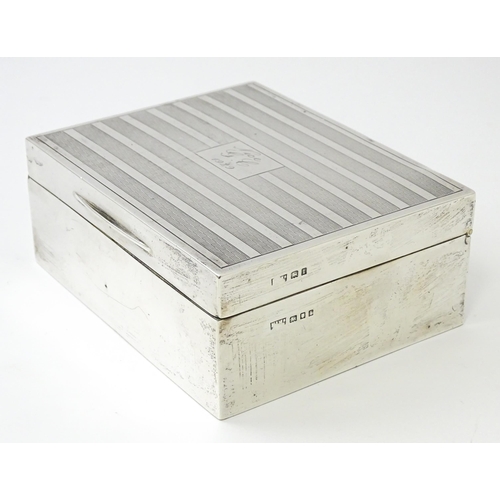 471 - An Art Deco silver cigarette box with engine turned decoration hallmarked London 1926, maker Mappin ... 