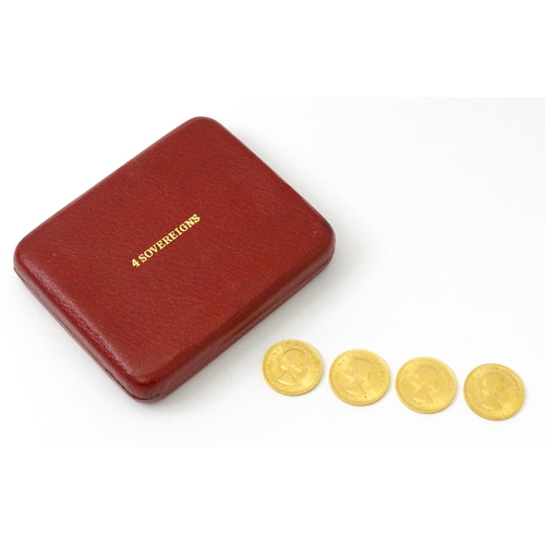 830 - Coins : Four Elizabeth II gold sovereigns comprising two 1966 and two 1968 coins. Cased.