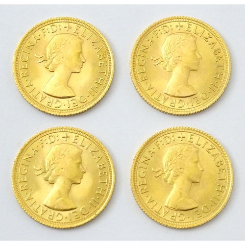 830 - Coins : Four Elizabeth II gold sovereigns comprising two 1966 and two 1968 coins. Cased.