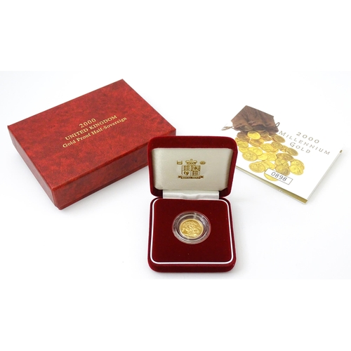 831 - Collectors Coin : a Royal Mint 2000/Millenium gold proof half sovereign, number 0898 of a limited ed... 