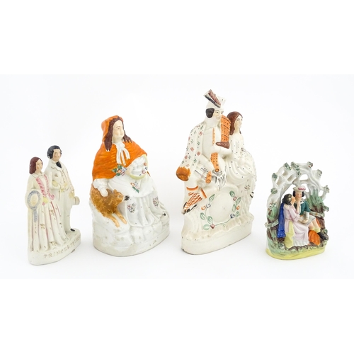 47 - Eight assorted Staffordshire pottery flatback figures to include Red Riding Hood, a Scottish couple,... 