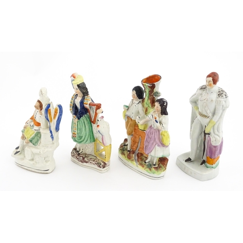 47 - Eight assorted Staffordshire pottery flatback figures to include Red Riding Hood, a Scottish couple,... 