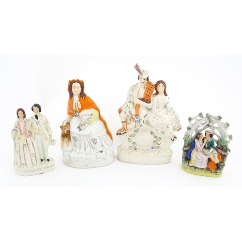 47 - Eight assorted Staffordshire pottery flatback figures to include Red Riding Hood, a Scottish couple,... 