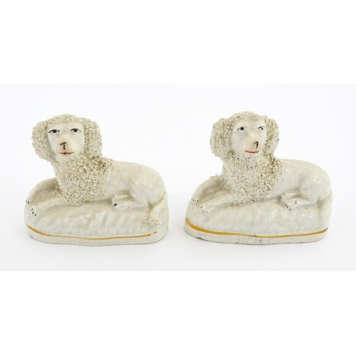 48 - Five assorted pottery models of dogs to include two Staffordshire pottery seated poodles, a seated s... 