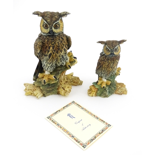 71 - Two Capodimonte models of owls each perched on a branch, both signed V. Bindi. With certificate of a... 