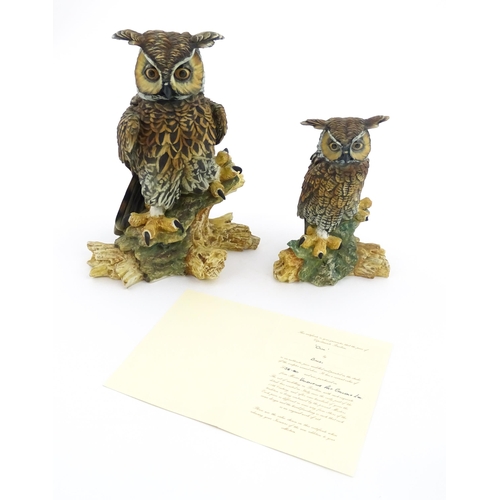 71 - Two Capodimonte models of owls each perched on a branch, both signed V. Bindi. With certificate of a... 