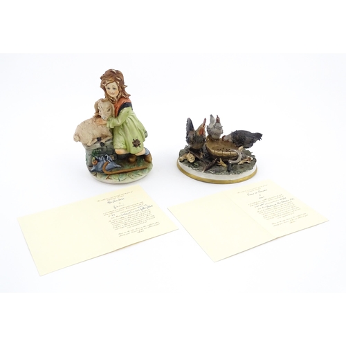 72 - A Capodimonte model of a shepherdess, signed Gianni. Together with a Capodimonte group of chickens. ... 