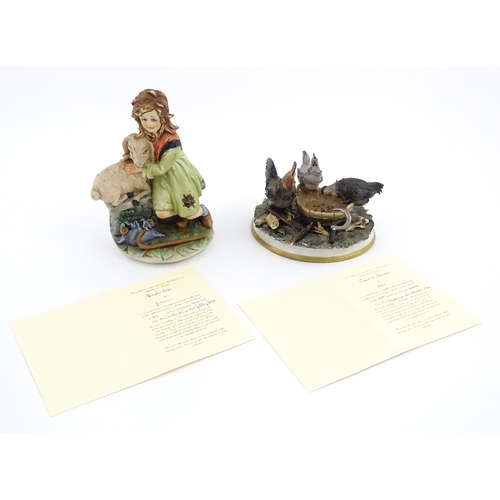 72 - A Capodimonte model of a shepherdess, signed Gianni. Together with a Capodimonte group of chickens. ... 