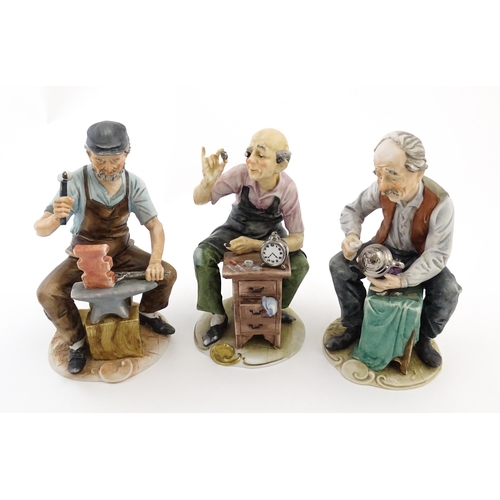 73 - Three Capodimonte figures comprising The Stein Maker, The Clock Repairer, and The Ironmonger. Two si... 