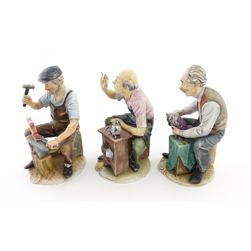 73 - Three Capodimonte figures comprising The Stein Maker, The Clock Repairer, and The Ironmonger. Two si... 