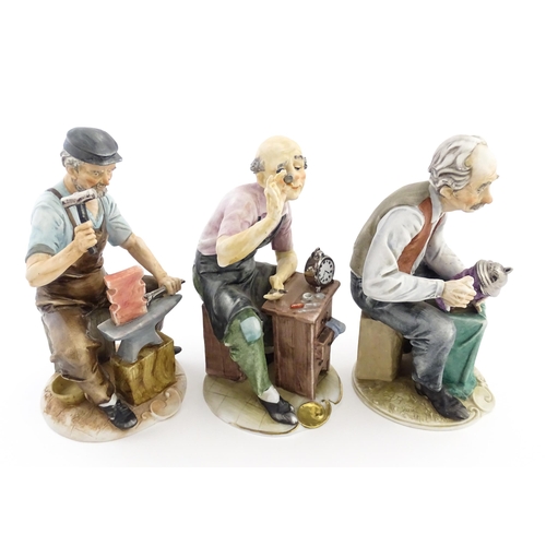 73 - Three Capodimonte figures comprising The Stein Maker, The Clock Repairer, and The Ironmonger. Two si... 