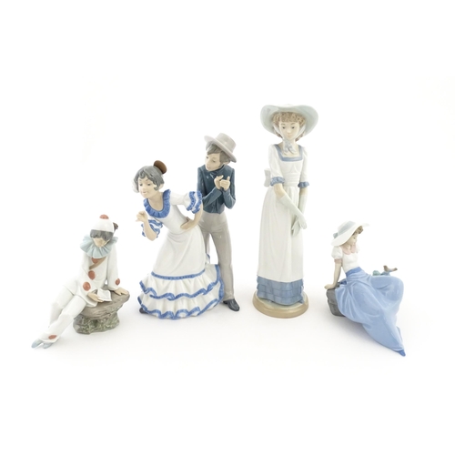 74 - Four Nao figures comprising Listening to the Bird, Louise with Summer Hat, Flamenco Dancers, and Lov... 