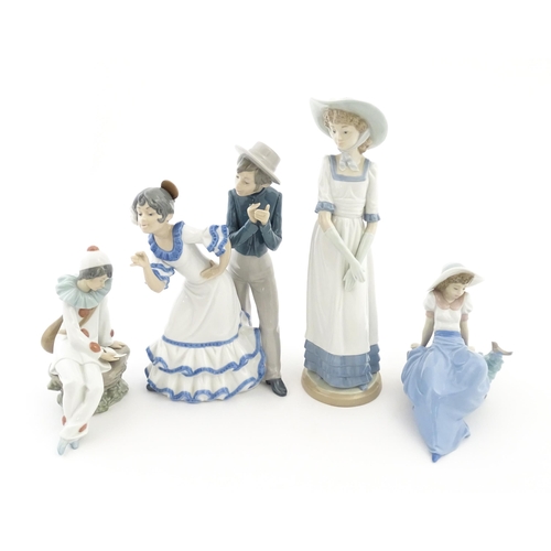 74 - Four Nao figures comprising Listening to the Bird, Louise with Summer Hat, Flamenco Dancers, and Lov... 